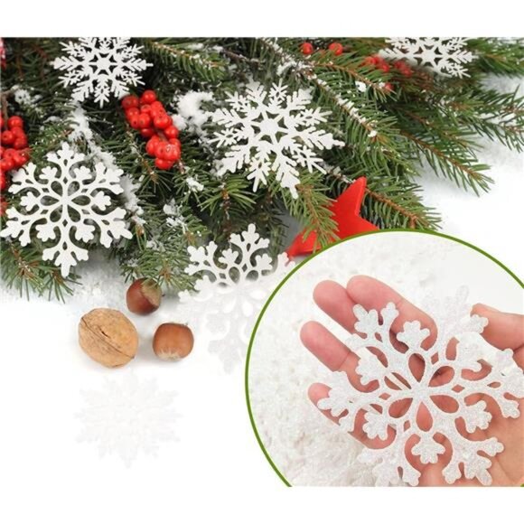 36PCS Snowflake Ornaments - Glitter White Plastic Snowflakes for Christmas Tree - Picture 5 of 7